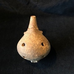 中米コスタリカ　黒色動物丸形笛　発掘出土品　市川清鑑定箱付　古美術　民族楽器