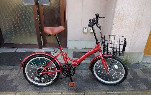 20吋 折り畳み自転車 外装6段/レッド