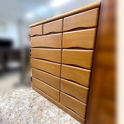 三興産業 ハイチェスト 天然木 W119×D45×H139cm ライトブラウン
