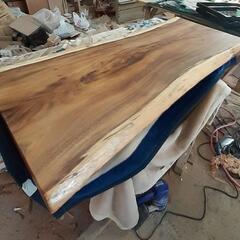 ダイニングテーブル　モンキーポット　オイル塗装　二枚継ぎ