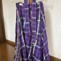 【フレアスカート】春先に使えます！紫色 チェック柄