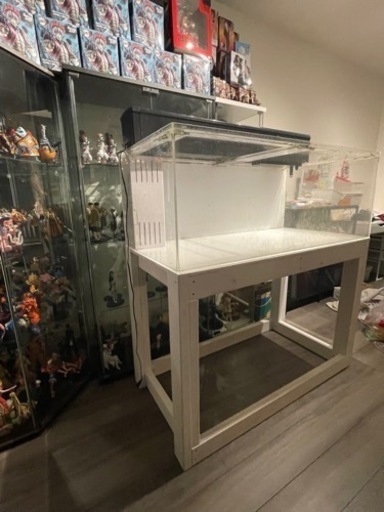 1200白水槽、フタ、水槽台、コーナーカバー、上部フィルターとポンプ付き