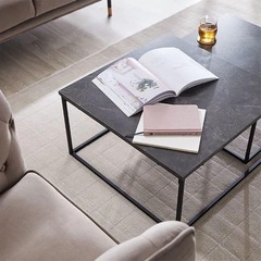 LOWYA ネストテーブル ローデスク 正方形 スチール 大理石