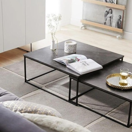 LOWYA ネストテーブル ローデスク 正方形 スチール 大理石