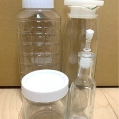 (取引完了)【４点セット各種ボトル】無印良品耐熱ガラス、セリア冷...