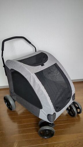 【最終価格】ペットカート 多頭中小型犬 大型犬バギー 犬用カート中型犬 四輪 組み立て簡単 介護用 多機能 通気 軽量 耐荷重60kg お出かけ (グレー)