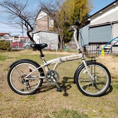 キャプテンスタッグ 6段変速 折りたたみ自転車 マットベージュ