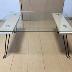 折り畳み式ガラステーブル　ナチュラルカラー
