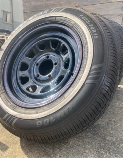 ブラックスチール×ホワイトリボン15× 7J+20位114.3-5H19年バリ山 ブラックスチール×ホワイトリボン15× 7J+20位114.3-5H19年バリ山
