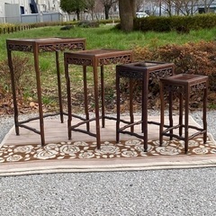 唐木家具 ネストテーブル 透かし細密彫刻 高卓花台抽斗四つ組揃 煎茶道具古玩紫檀中国美術唐物無垢材当時物旧家蔵出うぶだし☆お値下げ相談可‼️早い者勝ち♪