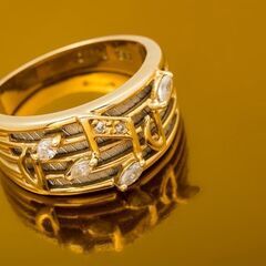 K18/Pt900 ダイヤモンド 指輪 (音符モチーフ) 品番r21-144