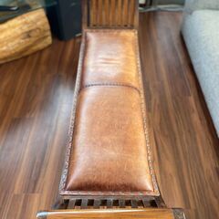 カルティニチェア ベンチ 2人用 レザー/チーク材 ★ソファ