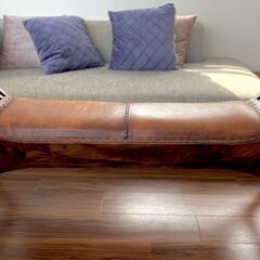 カルティニチェア ベンチ 2人用 レザー/チーク材 ★ソファ