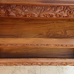 総無垢 アンティーク ガラスキャビネット コレクションケース  引き出し3段 飾り棚 彫刻細工 ガラス扉 ガラス棚板  検） ロイズ アンティークス■横幅102cm×奥行46cm×高さ198cm■近隣配送無料 買取帝国 朝霞店