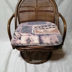 回転式　木製　座椅子いす　ひじ掛け　茶　ブラウン