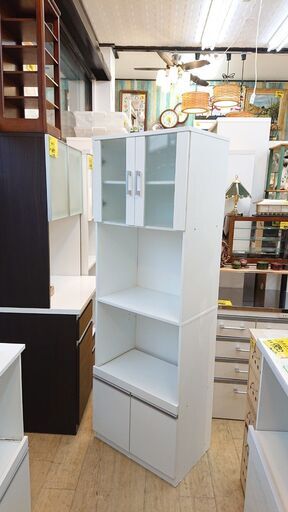 スリム キッチンボード 4枚扉 ホワイト レンジボード 食器棚□横幅60cm