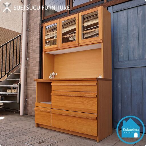 SUETSUGU(末次家具)のオーク材 キッチンボードです。北欧スタイルでナチュラルな印象のカップボードはスライド付でシンプルながら機能性が抜群！収納力もある食器棚です♪CC243