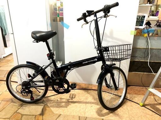 MOBI-CYCLE　ｶｺﾞ付き　折畳み自転車　20ｲﾝﾁ　ﾌﾞﾗｯｸ　シマノ社製６段ギア付