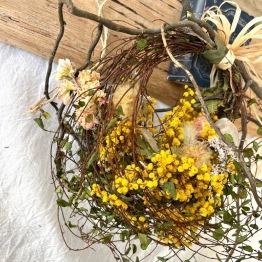 ミモザの鳥の巣フライングリース ミモザの鳥の巣風フライングリース