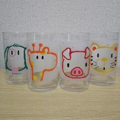 可愛い動物柄  ガラスコップ  4個