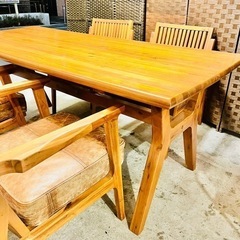 【売約済み】　【37万】WTW ダブルティー APERTO DINING CHAIR アペルト　ダイニングセット　ダイニングテーブル ダイニングチェア レザー ブラウン　無垢材　天然木　検　ウォールナット　ウォルナット　アッシュ材　タモ　パイン　フランフラン　francfranc