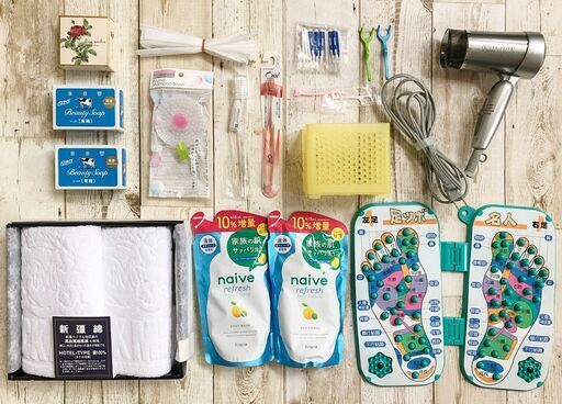 【 HITACHI イオンケア ドライヤー＆バス用品 】ドライヤー・タオル・ボディソープ・歯ブラシ他１８点セット