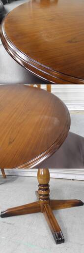【かながわPay(au可)】T648) カリモク家具 ダイニング5点セット コロニアルシリーズ 丸テーブル 幅100cm チェア4脚 合皮 ウォールナット 天然 karimoku 参考17万