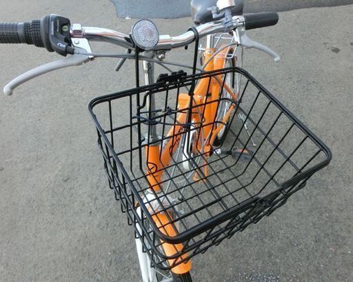 折りたたみ自転車 20インチ オレンジ色系 E-STYLE カゴ付き 6段変速