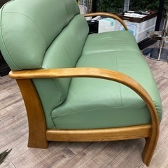 浜本工芸　本革　2人掛けソファ　全長141cm  二人掛け　レザー　グリーン　緑