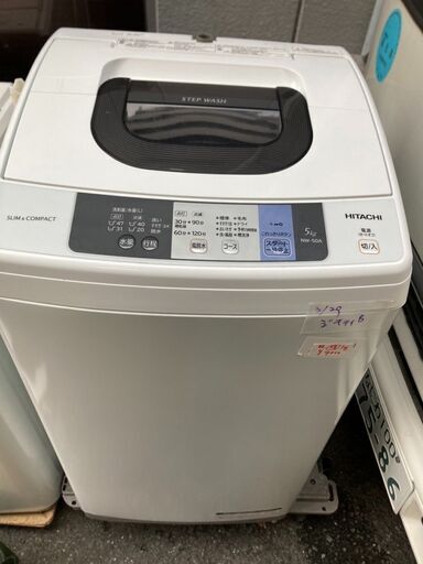 ☆中古 激安！！￥9,000！！＜目玉商品！＞HITACHI　日立　5.0kg洗濯機　家電　2017年製　NW-50A型　幅54cmｘ奥行51cmｘ高さ97cm　【BC210】