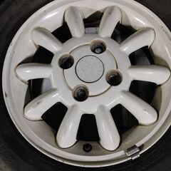 HE21Sラパン スズキ純正アルミホイール ホワイト 白 タイヤ付き 155/65R13 ４本セット　PCD100 4H