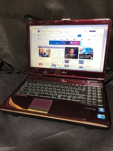 大画面15.6インチWXGA (1366x768)省電力LED光沢液晶搭載ノートPC 「富士通 LIFEBOOK NF/G50(FMVNFG50CS)」Win10 ＆ Office2010インストール済 Core i3－330M(2コア/4スレッド) / メモリーは４GB / HDD-320GB / DVDマルチドライブ搭載 / 無線LAN / クリムゾン　中古美品