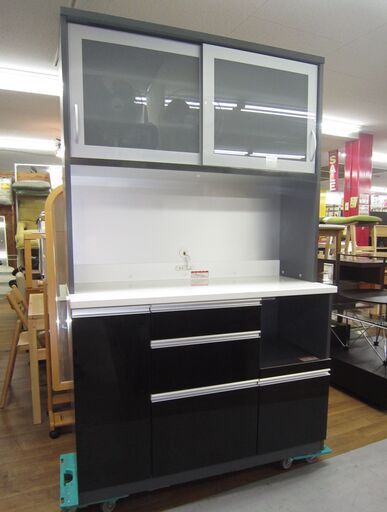 R200 国産 高橋木工 黒キッチンボード、食器棚、幅120cm