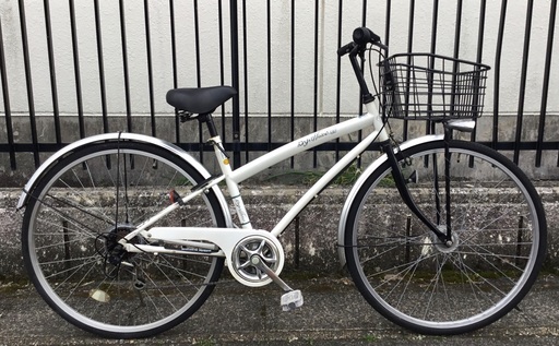 ＜整備・良品＞シティサイクル・27インチ自転車・外装6段変速・ LEDライト・ホワイト