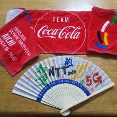 東京オリンピックの扇子NTTとコカ・コーラタオル愛知版、2コセット