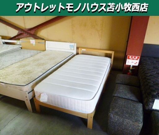 現状品 シングルベッド マットレス付き 幅100.5×奥行205×高さ85cm すのこタイプ 木製 シングルサイズ 寝具 家具 苫小牧西店