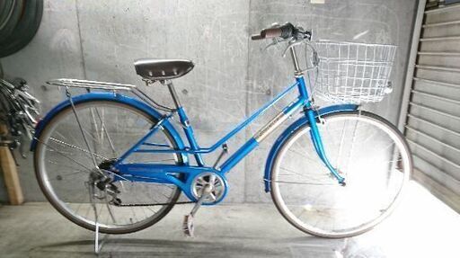 自転車中古 Colorfuldays 外装6段変速 オートライト カゴリアキャリア付き 鍵新品 チャイルドシート取り付け可能 タイヤ27インチ カラーブルー