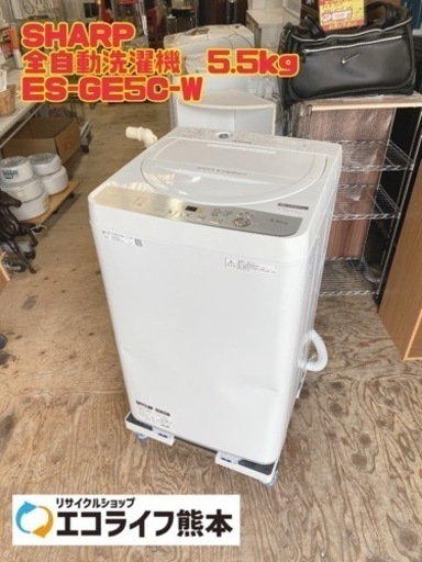 SHARP 全自動洗濯機5.5kg ES-GE5C-W 2019年製　【i1-0402】