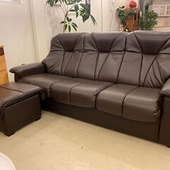 宇都宮でオシャレな家具を探すなら『オトワリバース！』富士ファニチア FUJI FURNITURE ソファ 3シーター 3人掛け ブラウン オットマン付き 中古品