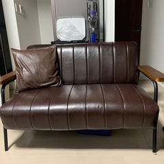 【美品】　Nシールド ステイン2KD DBR Nシールド 合成皮革ソファ カジュアルソファ コンパクトソファ 2
