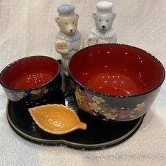 桂由美P  大小お椀・醤油皿/お盆セット（3人分）、香辛料陶器付