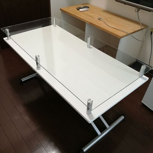 昇降式センターテーブル ガラステーブル 高さが自由に変えられます ディノス W120（天板120）×D60×H48～84cm