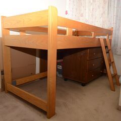 木製高床こども用（6才児～）ベッド＋3段木製チェスト付