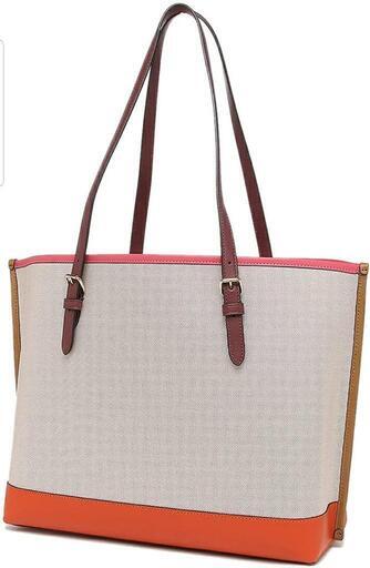 コーチ ピンク オレンジ 麻生地 トートバッグ