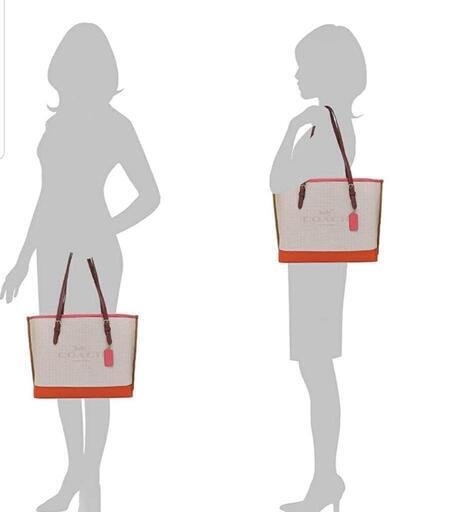 コーチ ピンク オレンジ 麻生地 トートバッグ トートバッグ 花柄