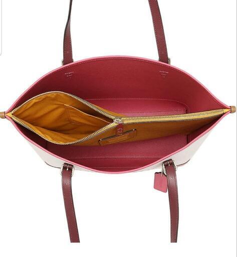 コーチ ピンク オレンジ 麻生地 トートバッグ