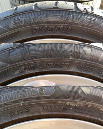 ◆DUNLOP ダンロップ 夏タイヤ 日産純正アルミホイール 4本セット 215/50R17 95V 17年製 6~7山 5穴◆