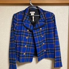 【値下げ❗️】レトロなジャケット&スカート　青のタータンチェック柄