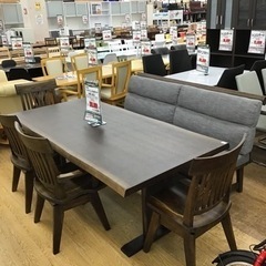 KP-22【ご来店頂ける方限定】松田家具　ベンチダイニング6点セット　ブラウン