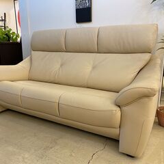 宇都宮でオシャレな家具を探すなら『オトワリバース！』美品 使用期間1カ月 馬場家具 本革 ソファ 3シーター 3人掛け オフホワイト 中古品